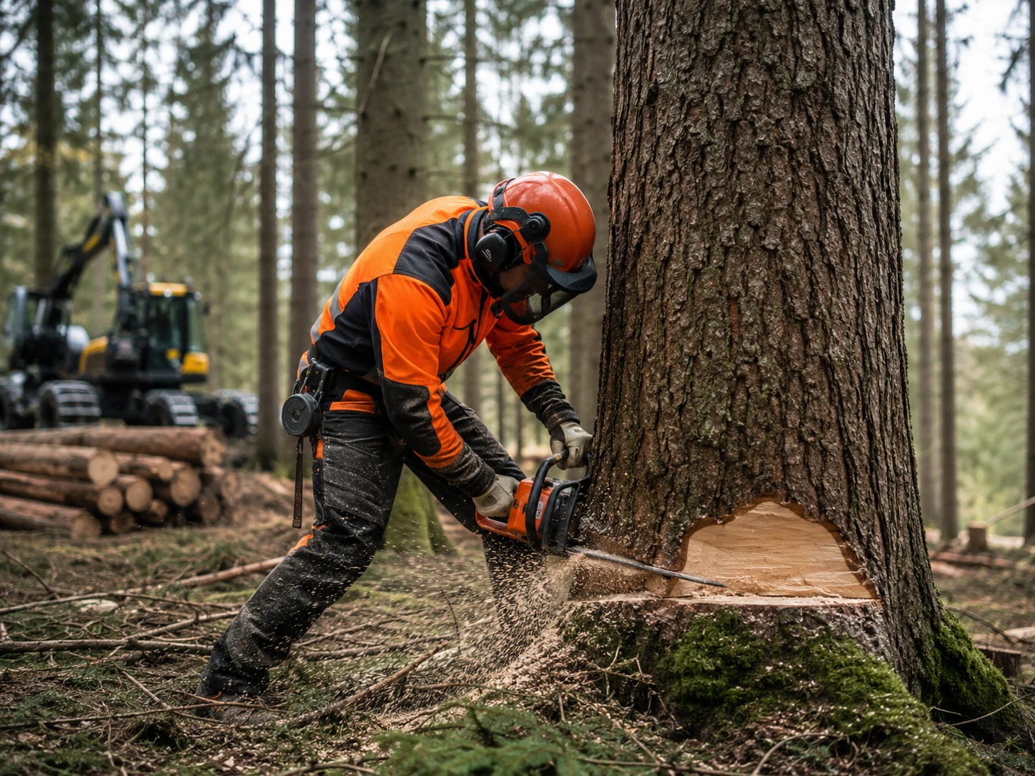Schlägerung von Bäumen im Wald